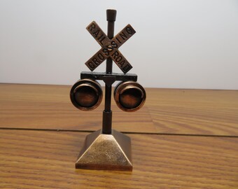 F 188 Vintage Die Cast Railroad Crossing Lights Pencil Sharpener Antique Finish Brand New Old Stock In Original Box