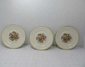 H 539 Ambrosia Fine China 6" Plate With 22KT Gold Trim Vintage Set of (3) Hand Painted Like New