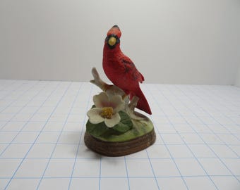 F 04 Vintage Homco Porcelain 1970 Taiwan #1453 Cardinal Perched On Stump No Chips Or Cracks - Mint