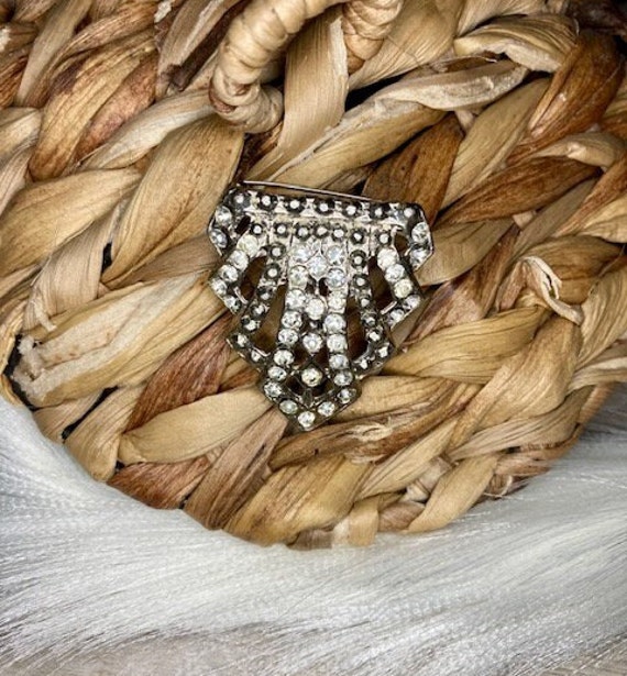 Vintage Antique Silver and Crystal Pin Brooch