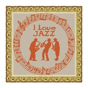 Cross stitch pattern &quot;I love jazz&quot;,Instant download PDF