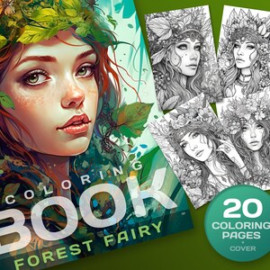 Beautiful Forest Fairy Girls Fantasy Coloring Page, Adults + kids - Instant Download - Grayscale Coloring Page, Printable Art PDF 2 version