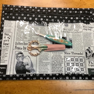 Sewing Accessories Project Bag, Cross Stitch Project Bag, Fabric Front, WIP Bag,  Embroidery, Needlework Bag. Vinyl front.