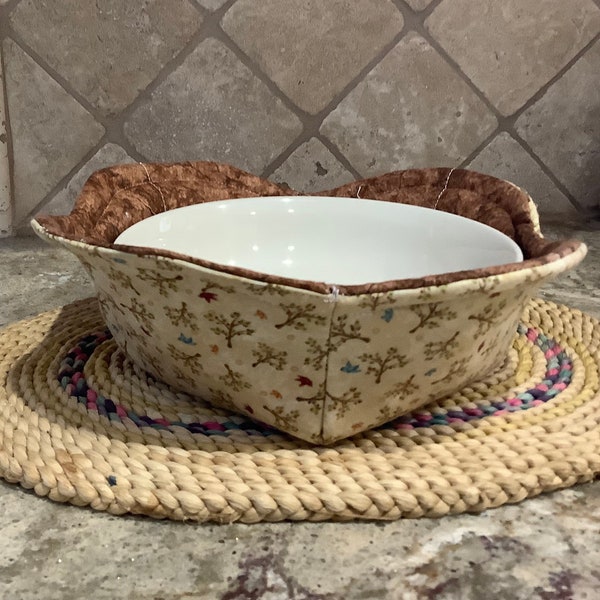 Bowl cozies, bowl cozy, soup bowl, cozy, bowl holder, microwave bowl cozy, brown with tree’s