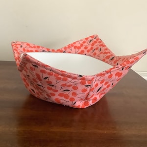 Bowl cozies, bowl cozy, soup bowl, cozy, bowl holder, microwave bowl cozy. Cherries