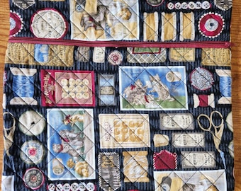 Sewing Accessories Project Bag, Cross Stitch Project Bag, Fabric Front, WIP Bag,  Embroidery, Needlework Bag.