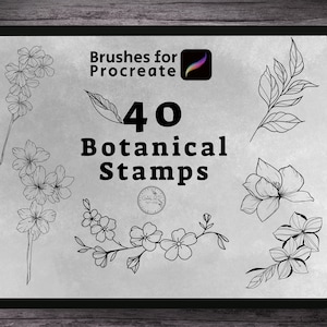 40 Stempel mit botanischen Blumen und Blättern, Pinsel für Proceat