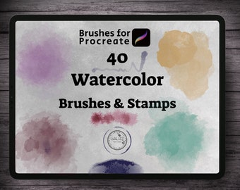 40 watercolor brushes and stamps for procreate