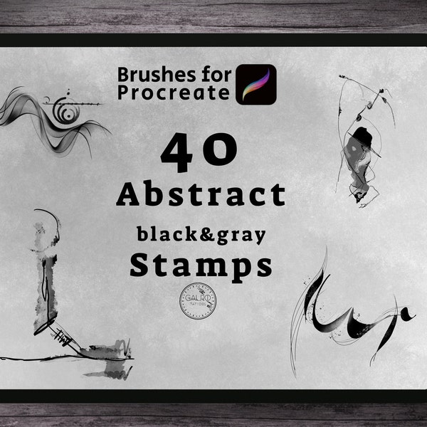 40 Abstrakte black&grey Stempelpinsel für Procreate