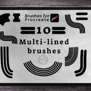 10 本のマルチライン ブラシ。Procreate 用のライン アート ブラシ。