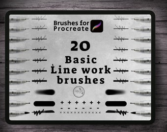 20 Basic line work brushes. Line art brushes for Procreate.