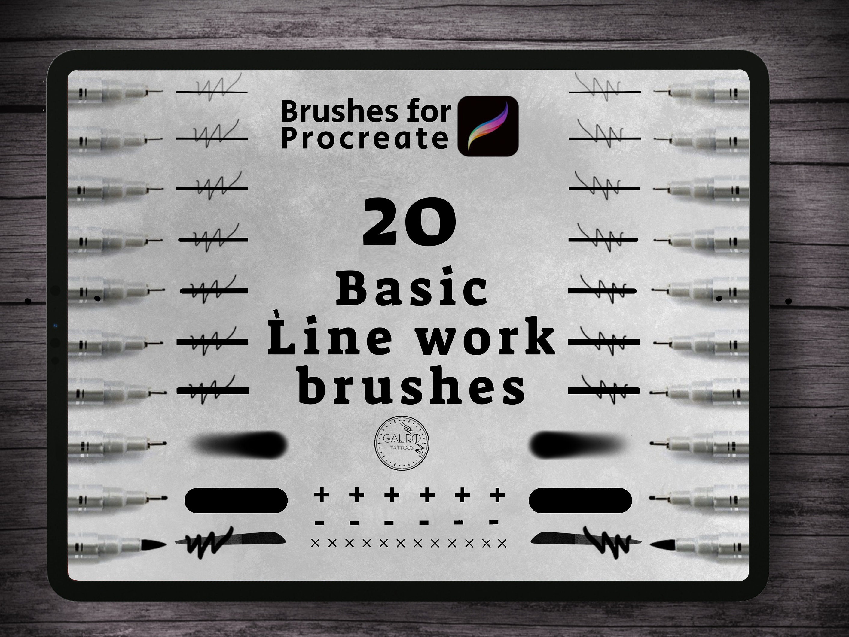 20 Basic line work brushes. Line art brushes for Procreate.