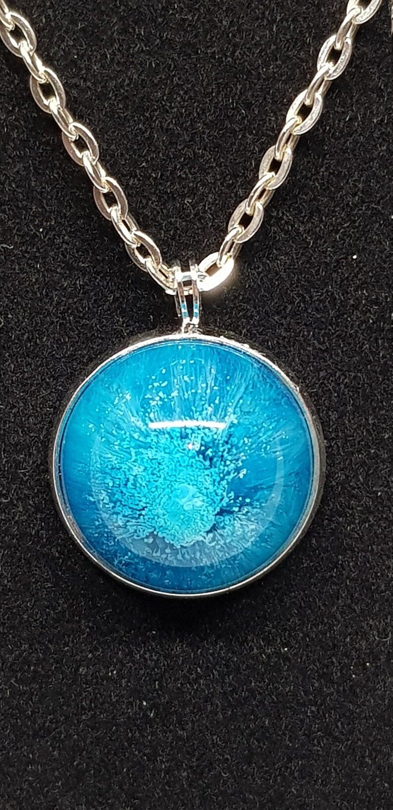 Necklace pendant Collection Marble round blue resin