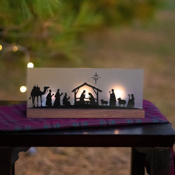 Holiday Decor - Nativity Scene - Rustic Christmas Decor - Christmas Candle Holder - 3 Candle Nativity Set