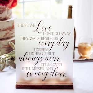 Memorial Table Sign - Those We Love Don&#39;t Go Away - Wedding Memorial Luminary - Wedding Remembrance - Wedding Decor - Remembering Loved One