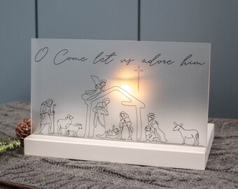 Nativity Scene Christmas Candle Holder - Christian Decor for Holidays -