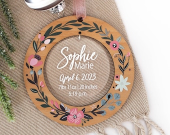 Babys First Christmas Ornament Personalized - Baby Girl Gift - New Baby Ornament - Baby Girl Ornament - Christmas Ornaments Wreath