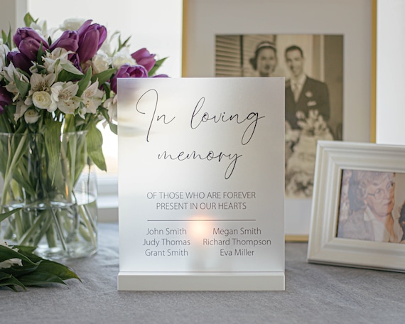 5x7" White Arch Acrylic "In Loving Memory" Sign With Stand - Wedding Memorial Table Sign