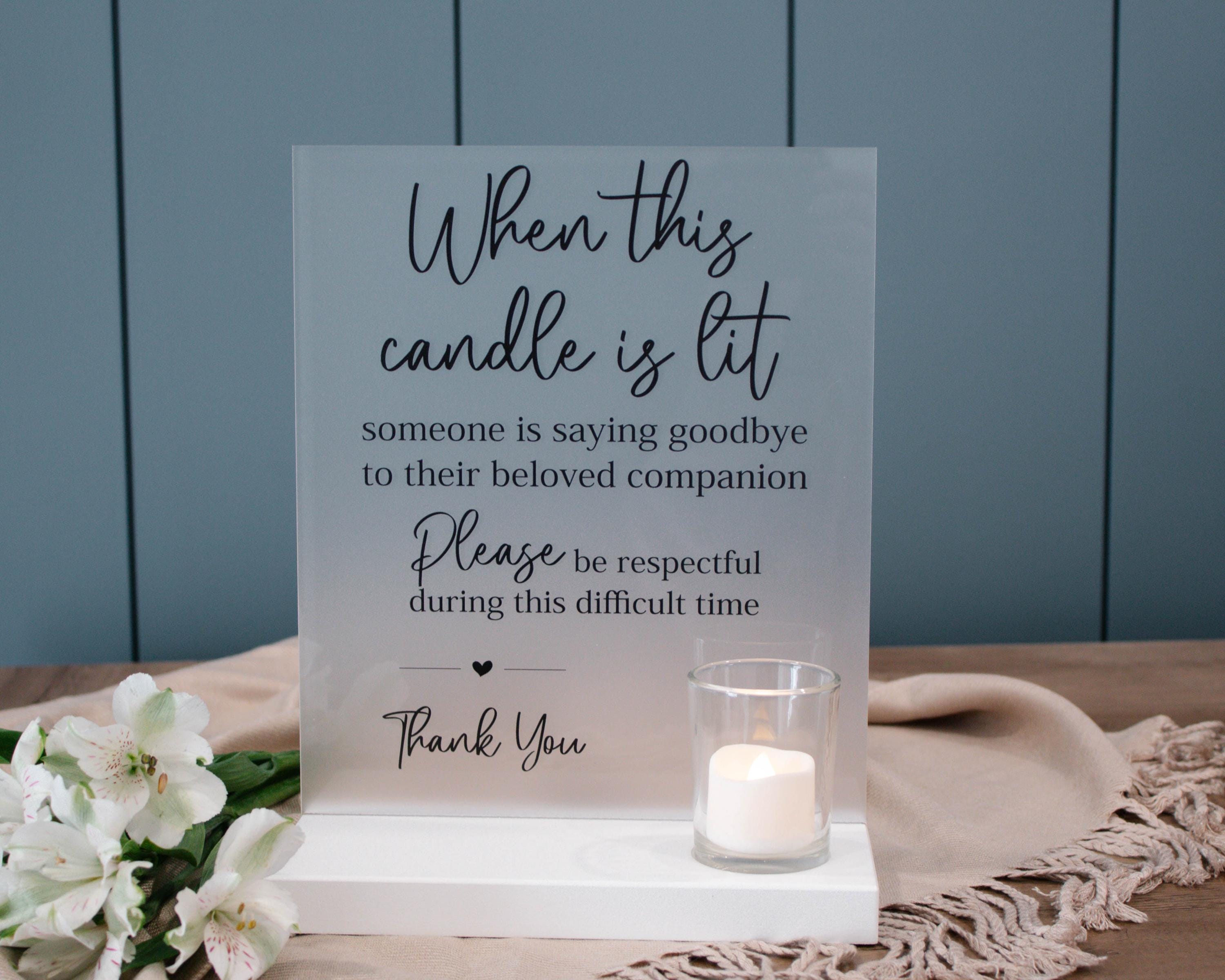 Veterinary Compassion Sign with Candle, Euthanasia Sign for Vet Office, Veterinarian Office Decor, Saying Goodbye to Pet