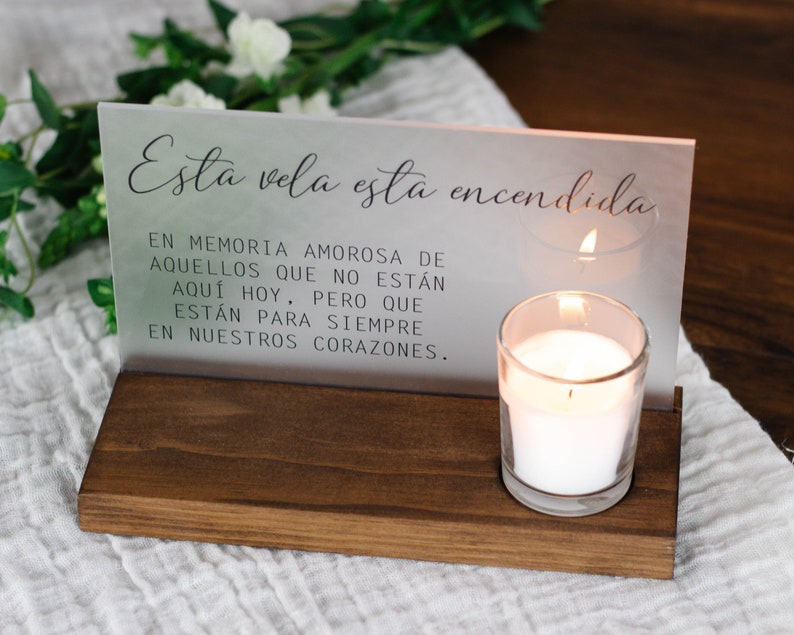 Esta Vela Esta Encendida Wedding Memorial Sign This Candle is Lit Spanish Memorial image 1