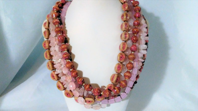 Rose Quartz Necklace Statement Necklace Pink Bib Necklace