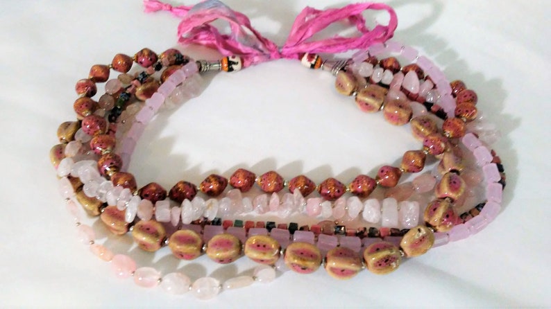 Rose Quartz Necklace Statement Necklace Pink Bib Necklace