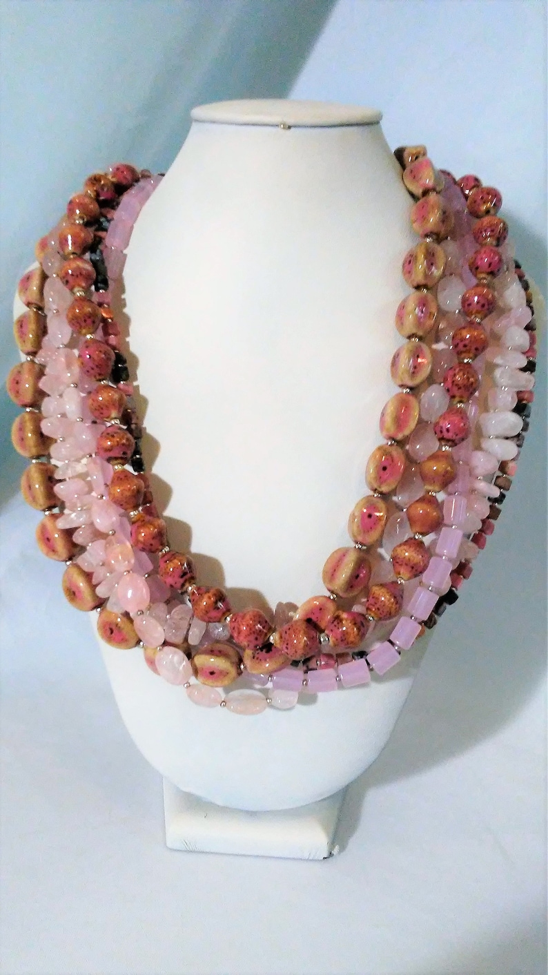 Rose Quartz Necklace Statement Necklace Pink Bib Necklace