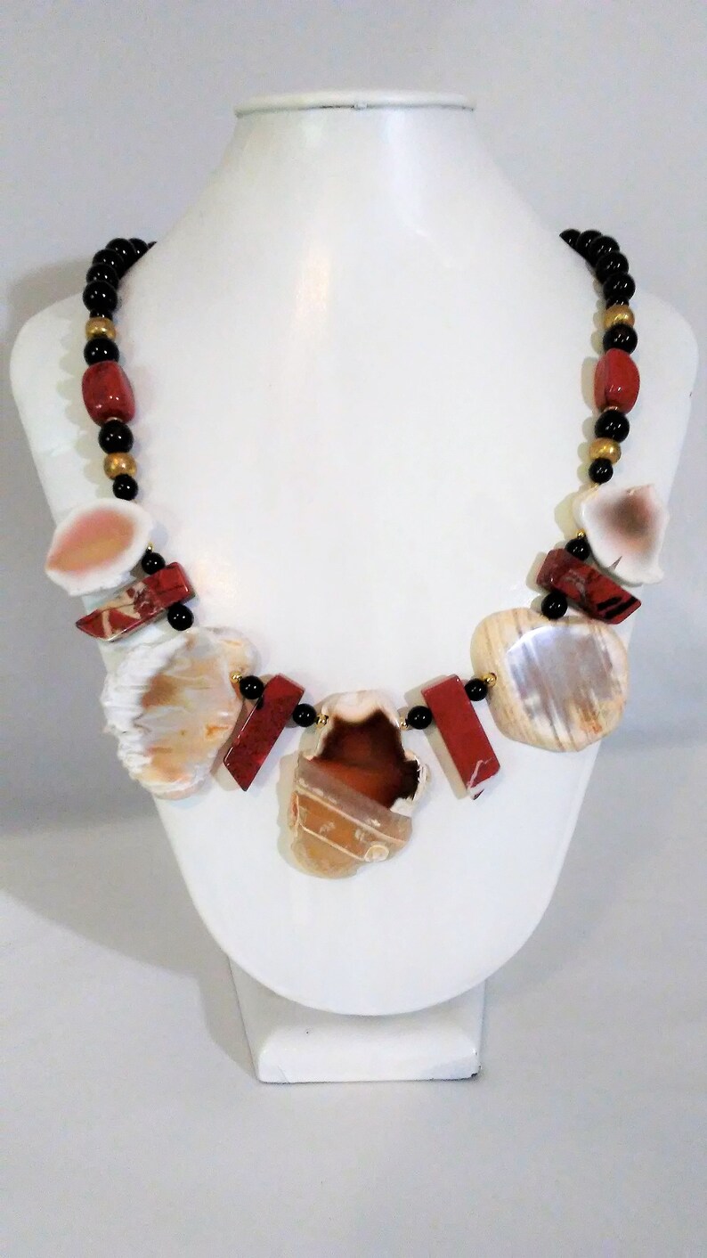 Bohemian Statement Necklace Gemstone Bib Necklace Tribal Beaded Bib Necklace
