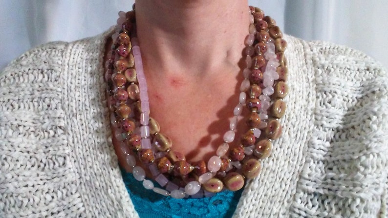 Rose Quartz Necklace Statement Necklace Pink Bib Necklace
