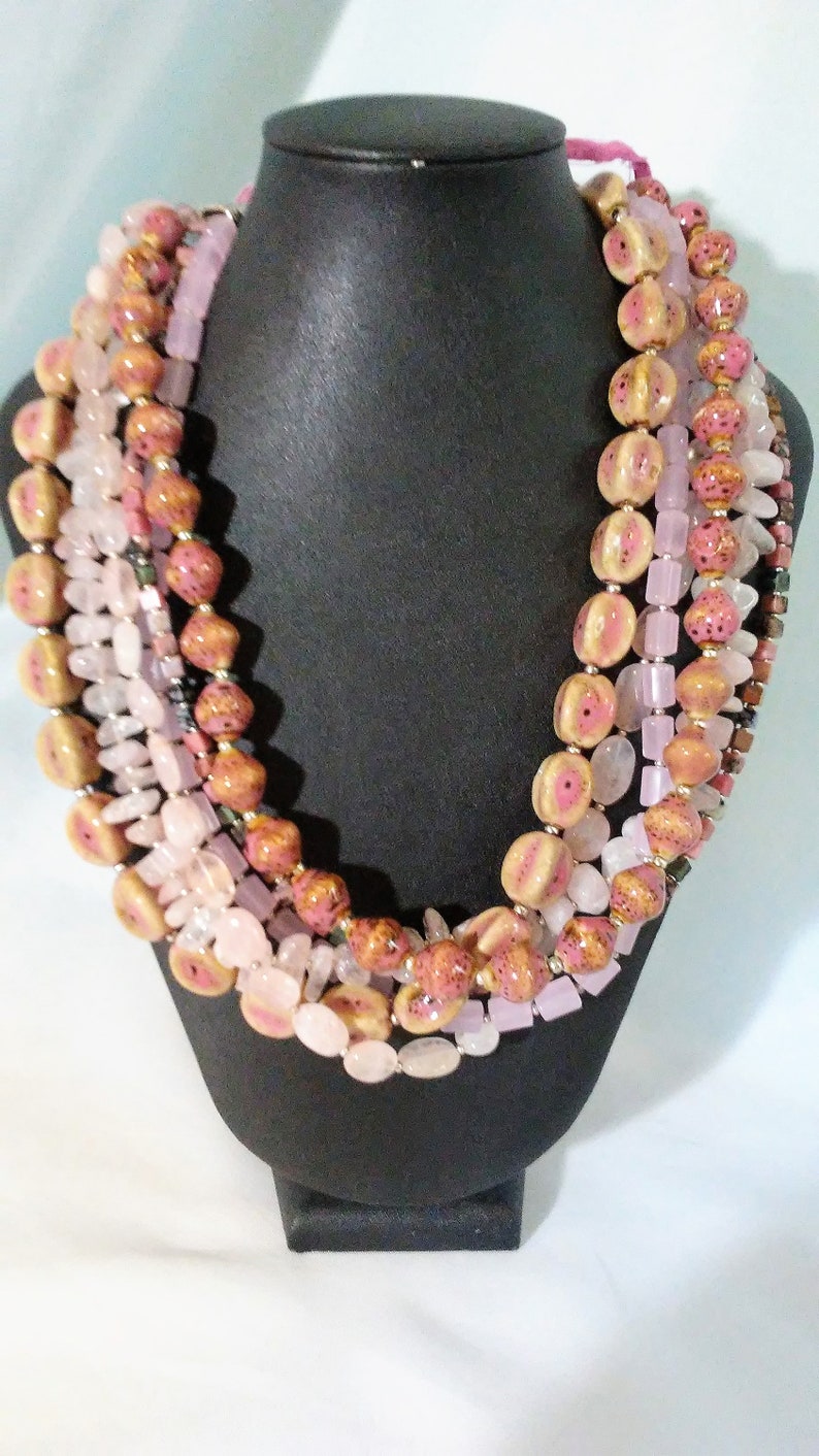 Rose Quartz Necklace Statement Necklace Pink Bib Necklace