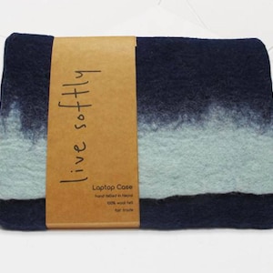 Hand Felted Wool Laptop Case - Blue Ombre - Sizes: small/medium/large