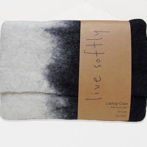 Hand Felted Wool Laptop Case - Black & White Ombre- Sizes: small/medium/large