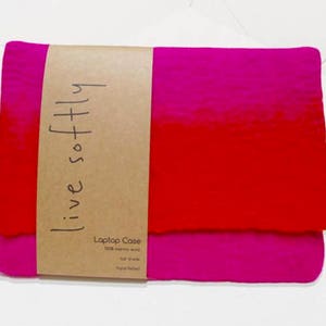 Hand Felted Wool Laptop Case - Hot Pink Ombre - Sizes: small/medium/large