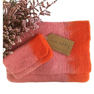 Handgefilzte Laptoptasche aus Wolle - Mittelrosa Ombre - Größen: klein/mittel/groß