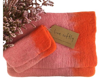Hand Felted Wool Laptop Case - Mid-Pink Ombre - Sizes: small/medium/large
