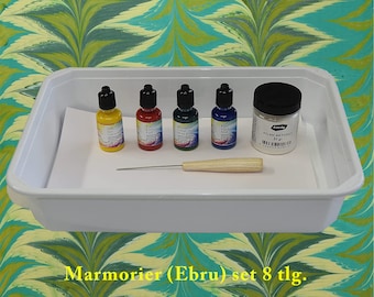 Ebru learning set (8 pieces) marbling set small, marbling kit, marbling paint, marbling colors, paper marbling,