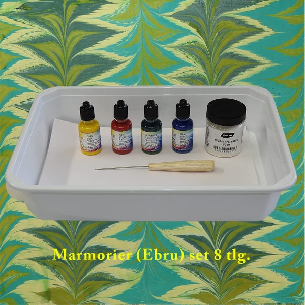 Ensemble d'apprentissage Ebru (8 pièces) ensemble de marbrage petit, kit de marbrure, peinture marbrée, couleurs marbrées, marbrure de papier,