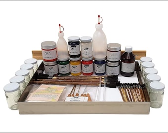 Ahsen Ebru Marbling Learning Set Prof. (53 pezzi) Set Ebru tradizionale, Ensemble Ebru tradizione, Conjunto tradicional Ebru,