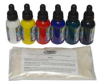 Set de couleurs Marmorier (Ebru) (6 pcs.) + 100 g. Épaississant (Kivam artirici), Peinture marbrée, Couleurs marbrées, Marbrure papier,