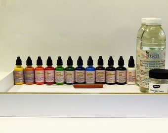 Marmorier (Ebru) A3- Set 17 pièces - 12x30ml Grundfarben, Kit de persillage, Peinture persillée, Couleurs persillées, Papier persillé,