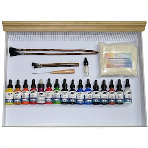 Ahsen Ebru Marmorier-Set 26-teilig – Komplettset für traditionelle Ebru-Kunst | Einfaches Marbling Kit mit Farben & Zubehör