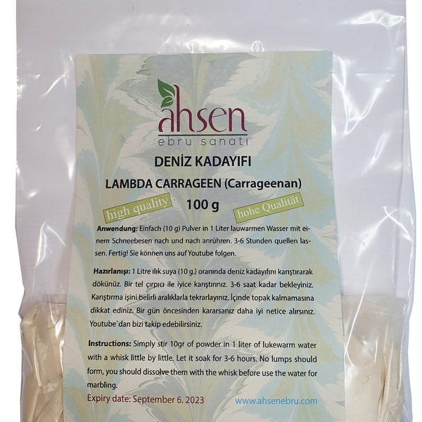 Lambda Carrageen 100g, Ahsen Ebru, (Carrageenan), Verdickungsmittel Ebru Zubehör Marblingart Marmoriergrund, Künstlerbedarf