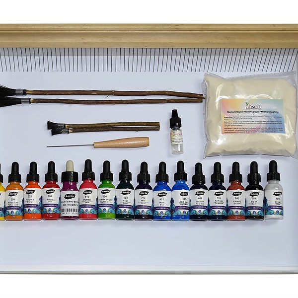 Marbling (Ebru) Set (Grand 26 pièces) Kit de marbrure, Peinture de marbrure, Couleurs de marbrure, Marbrure de papier,