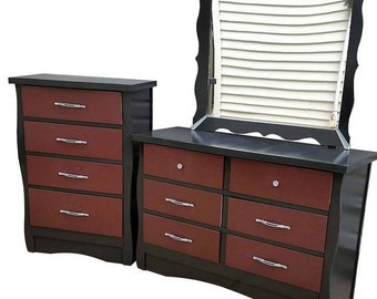Sold Refinished Solid Wood Dresser And Nightstand Set Black Etsy