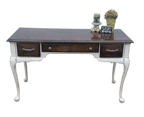 Sold Large Solid Wood Refinished Queen Anne Style Desk Etsy