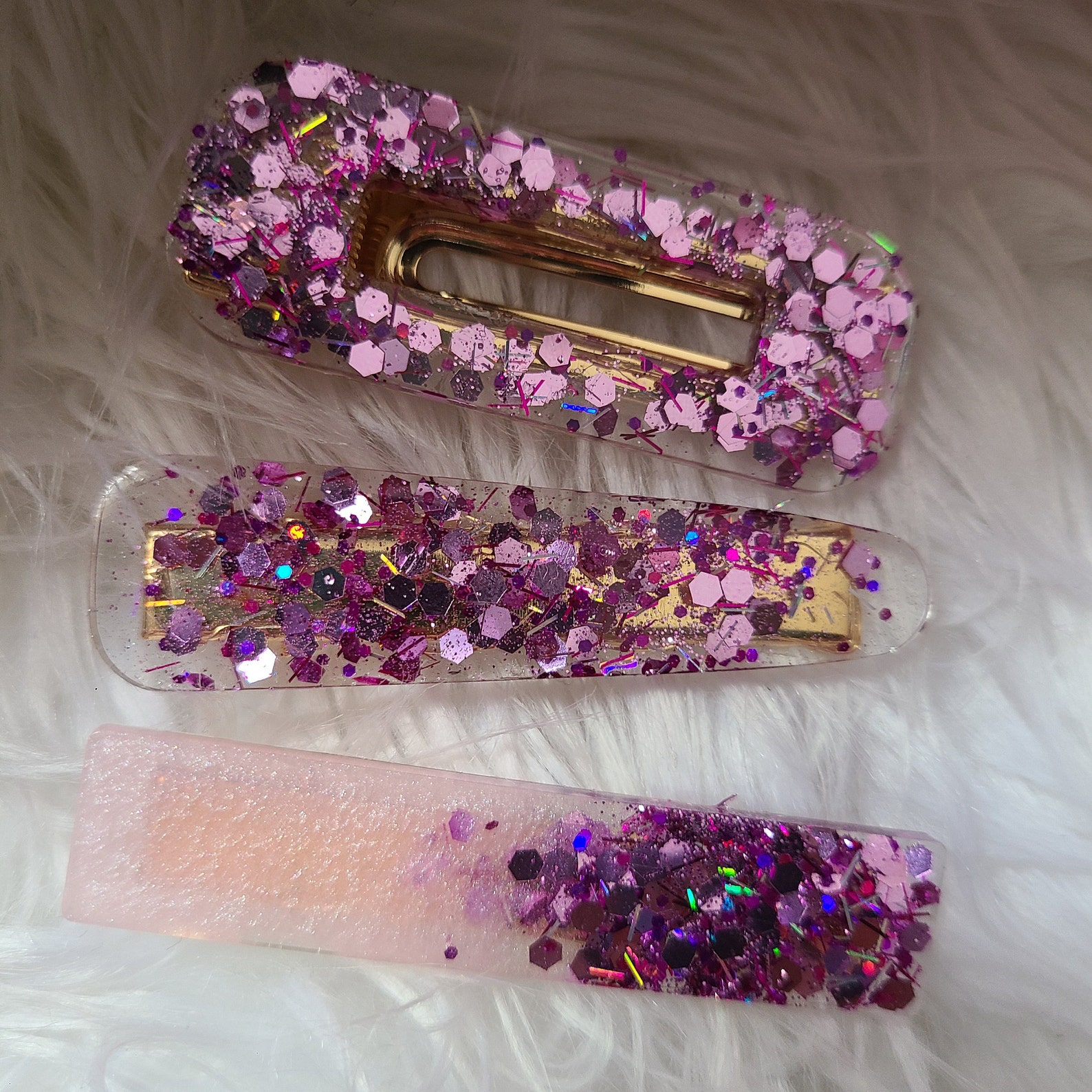 Purple Glitter Hair Clip Resin Hair Clip Chunky Glitter Etsy