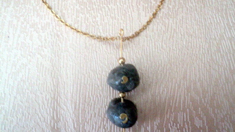 Silver Metal Imitation Fimo Clay Necklace, Fimo Clay Beads, Gold Metal Stud and Beads, Handmade Necklace image 7