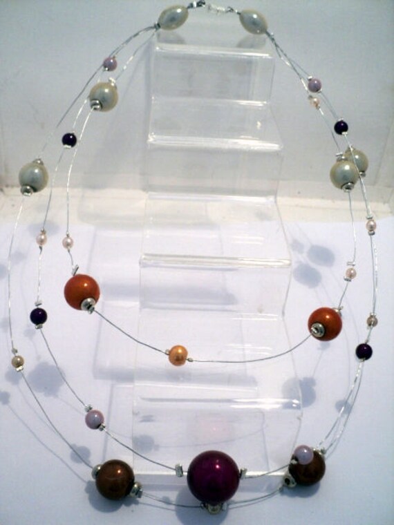 Collier 3 Rangs Perles Rouges Résine Céramique Avec Pendentif Tortue - Longueur 45 Cm