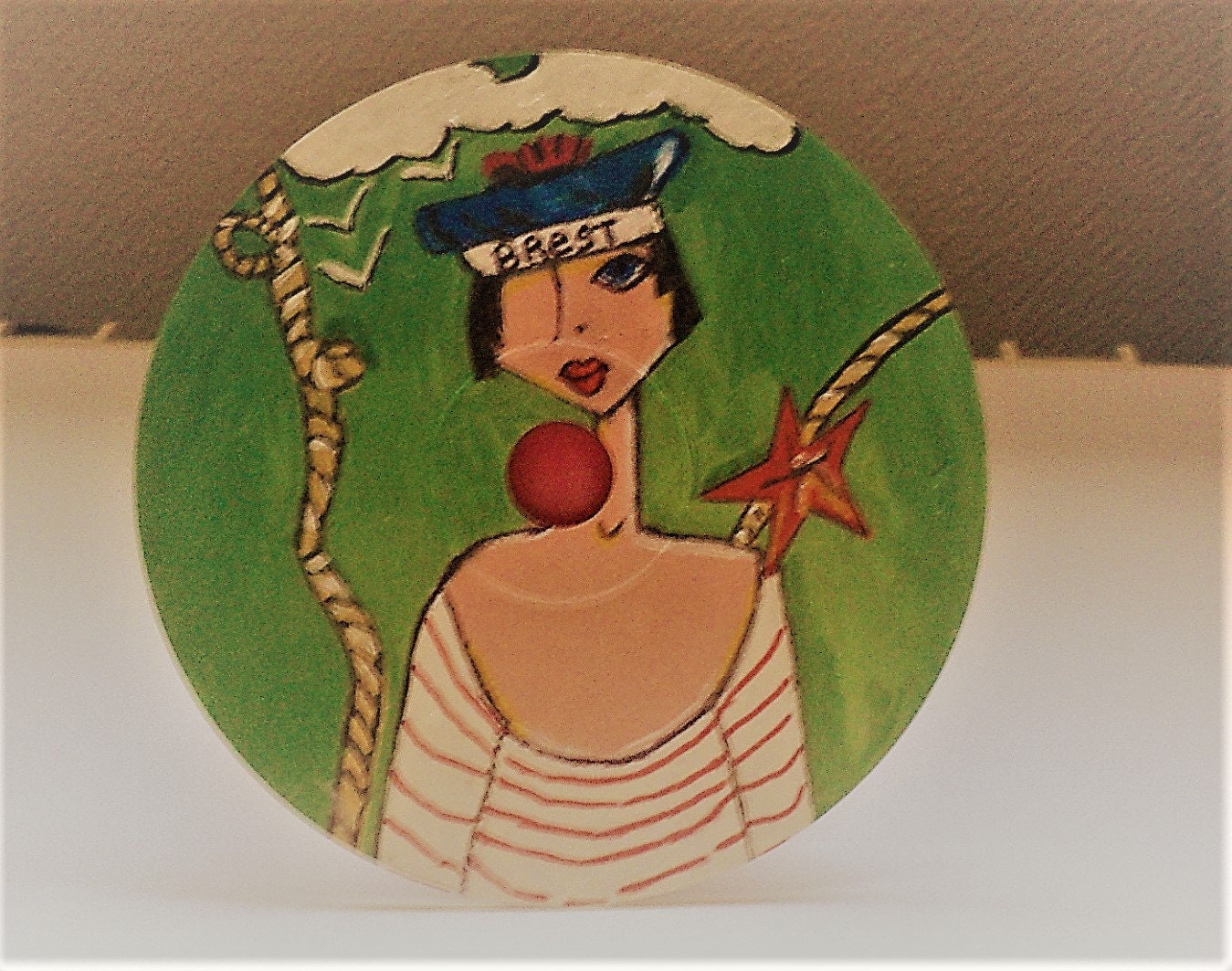 Décoration Murale, Cd Recyclé Peinture Acrylique et Feutres, Déco Faite Mains Thème Petit Marin