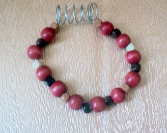 Bracelet élastique pour homme en perles de bois rouge et cubes, ressort en métal argenté, bracelet fait-mains,cadeau fête des pères